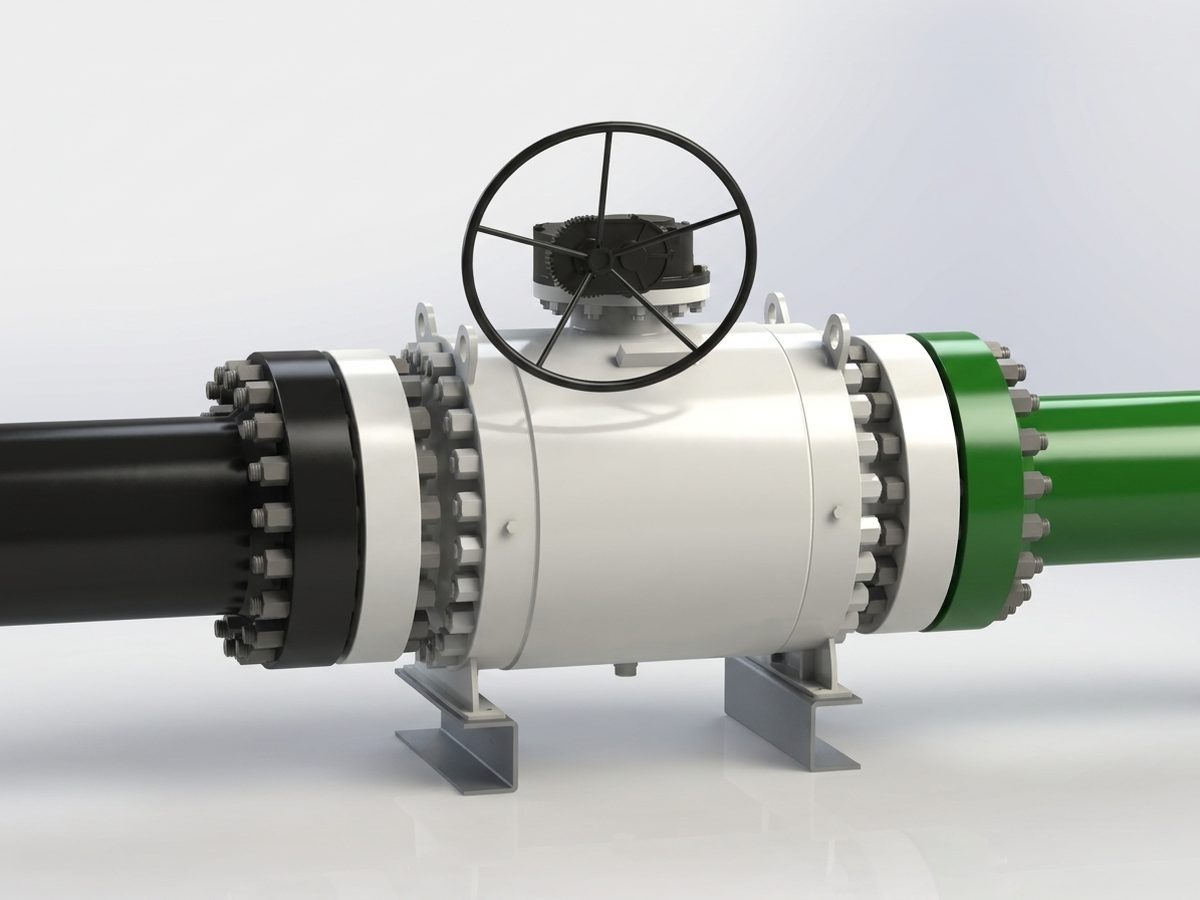 Modelo 3D CAD de la válvula con sus carretes de cañería