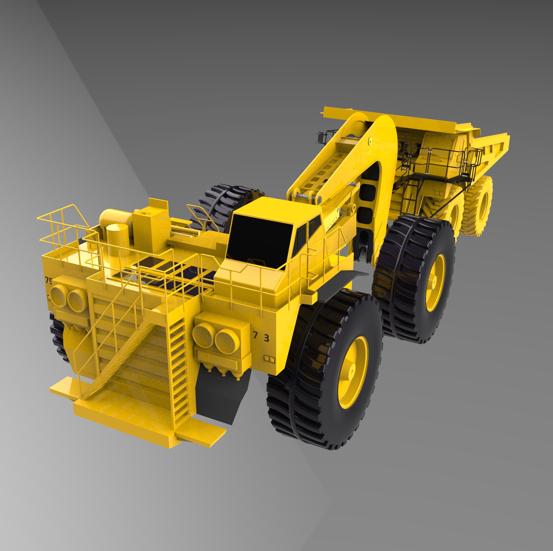 3D engineering model of the tow device coupled to a mining truck