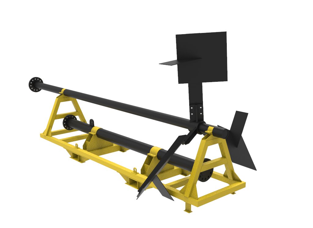 3D model of the agitator shaft with its blades and the transport frame