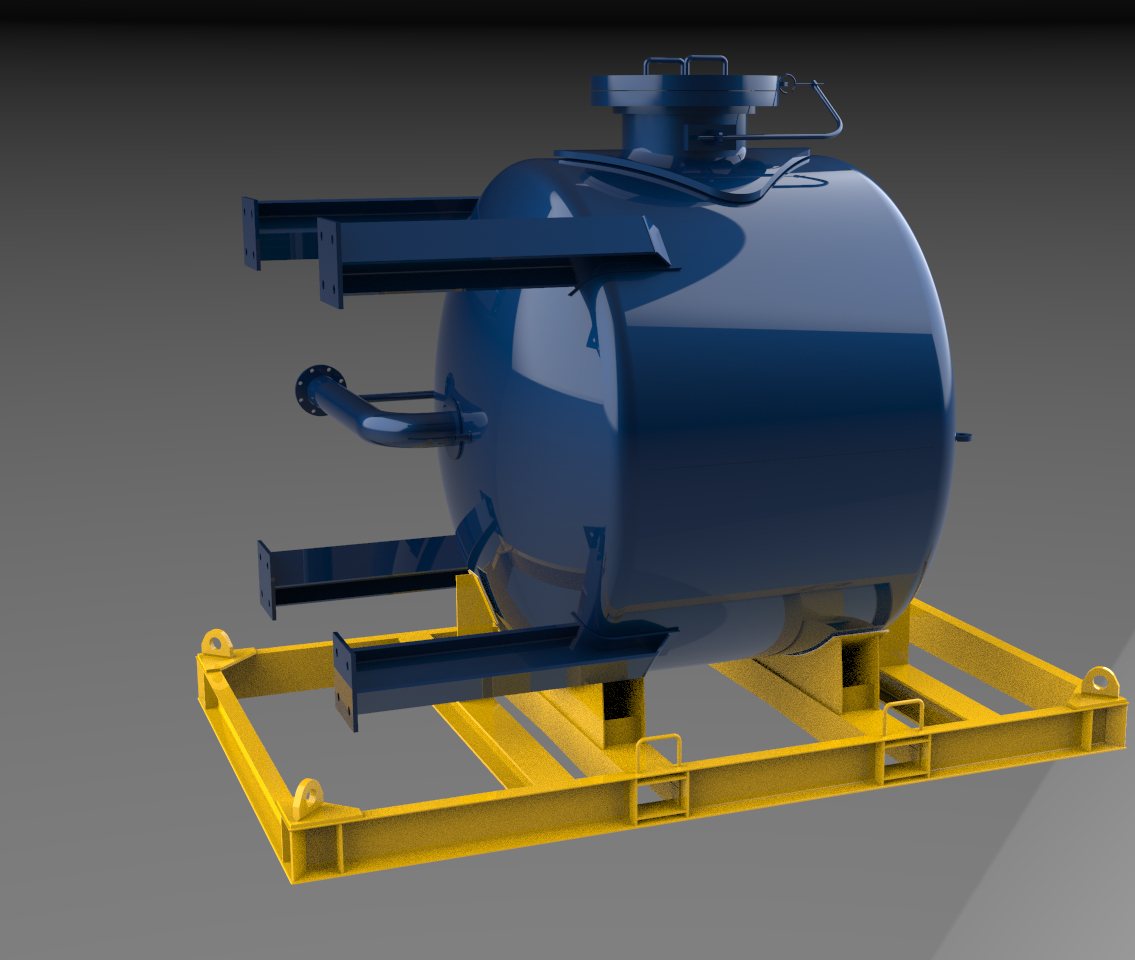 Otra vista del modelo 3D del filtro con el manhole y las conexiones