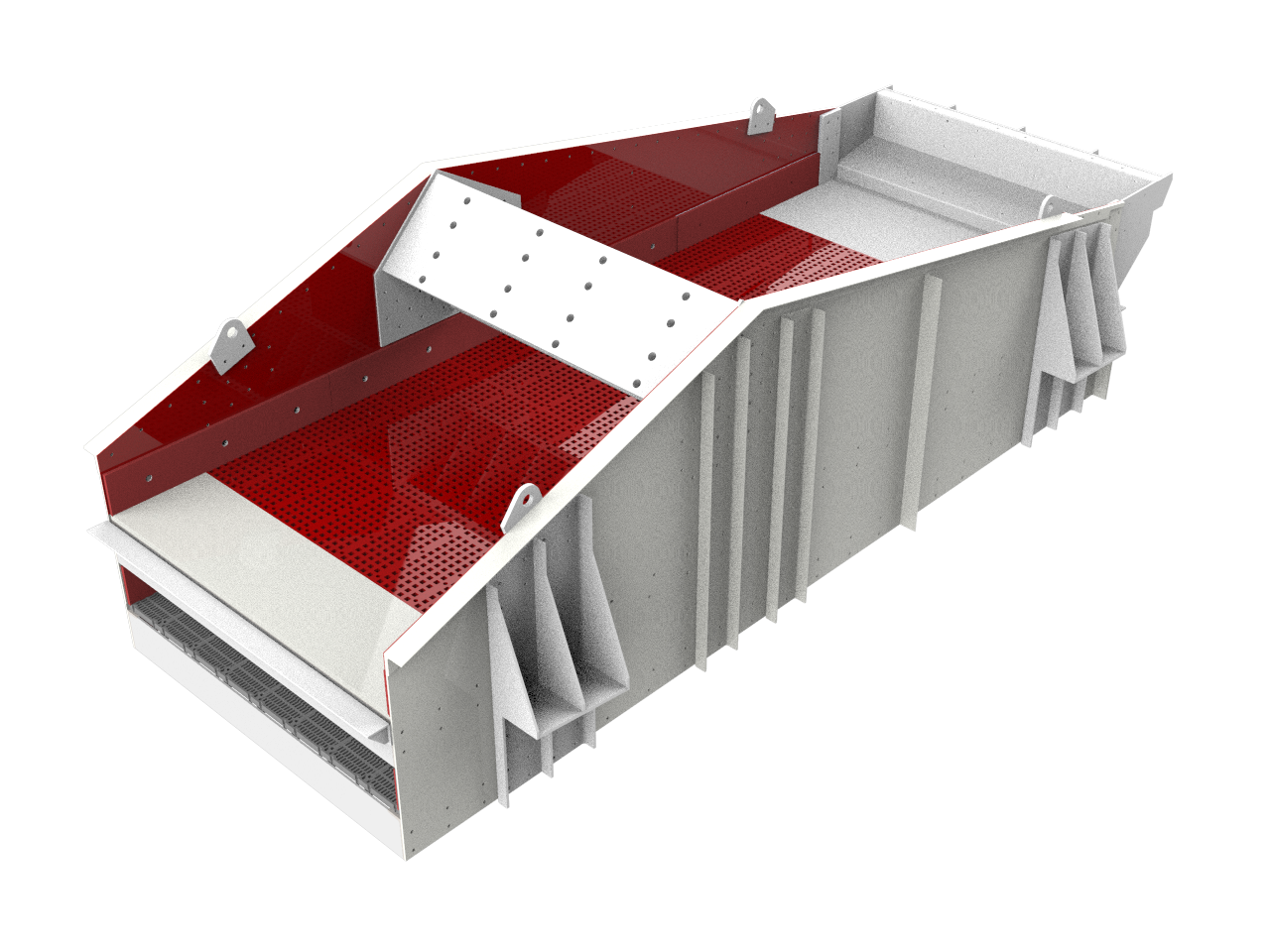 Modelo 3D CAD de un harnero con sus decks perforados