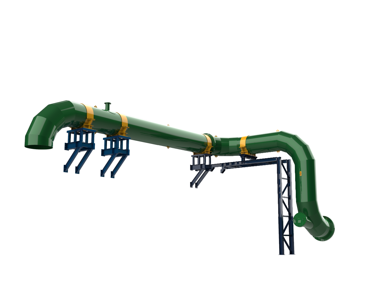 Vista del modelo 3D del ruteo de piping con sus soportes